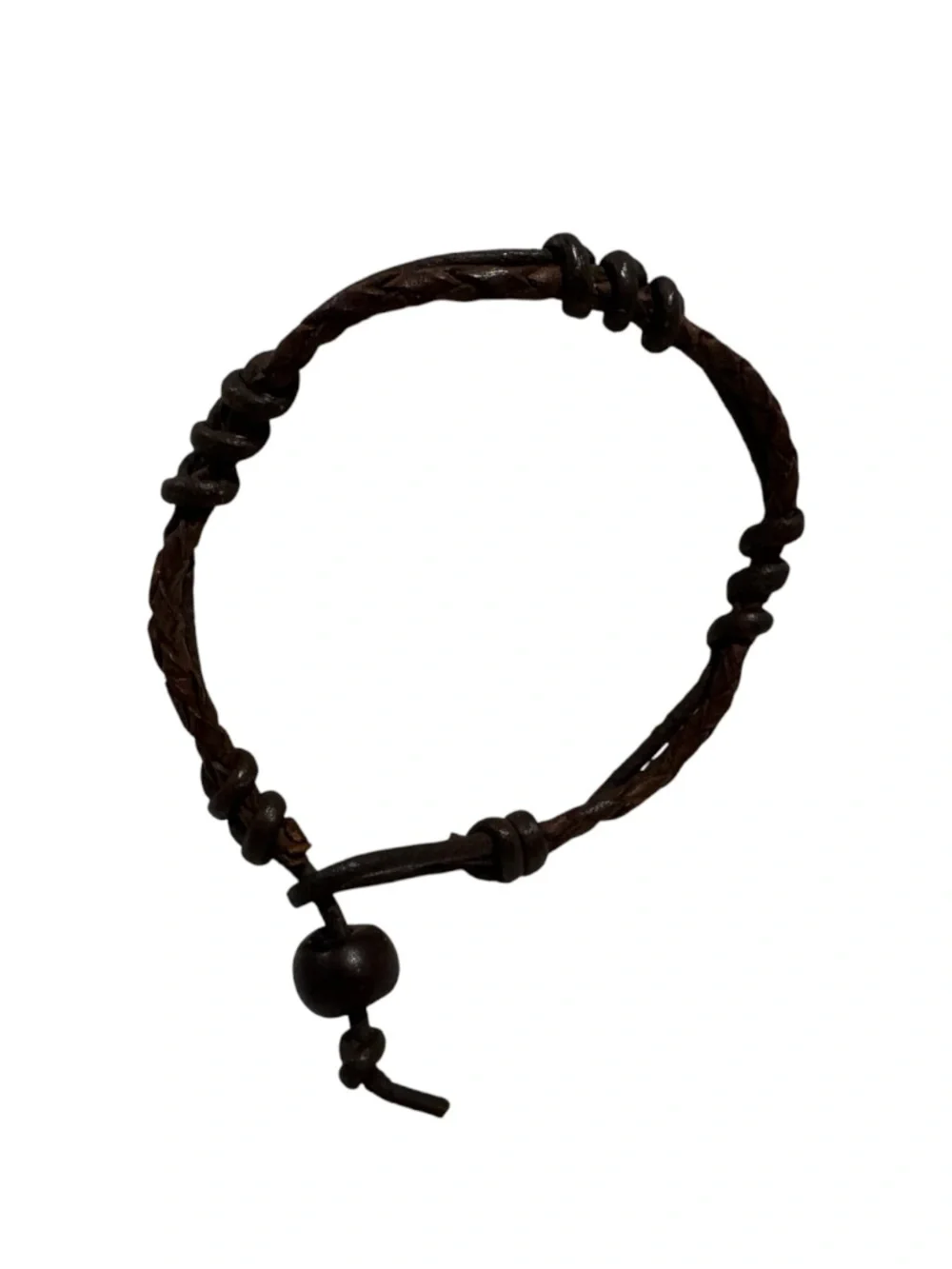 Men's Brown Leather Knot Bracelet - Casual Adjustable Wristband